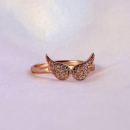 92.5 Sterling Silver Rose Gold Wings Adjustable Ring